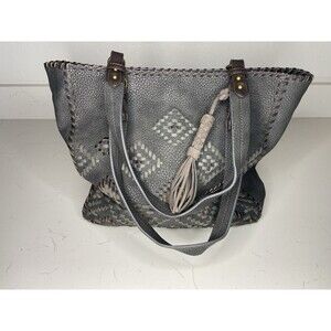 Steve Madden Gray Tote Handbag Boho Western Woven Accent Tassel Shoulder Bag